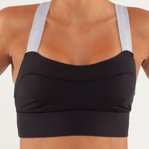Lululemon Spinerette Bra Size 12 Black / Silver Slate Sports Bra Long Line